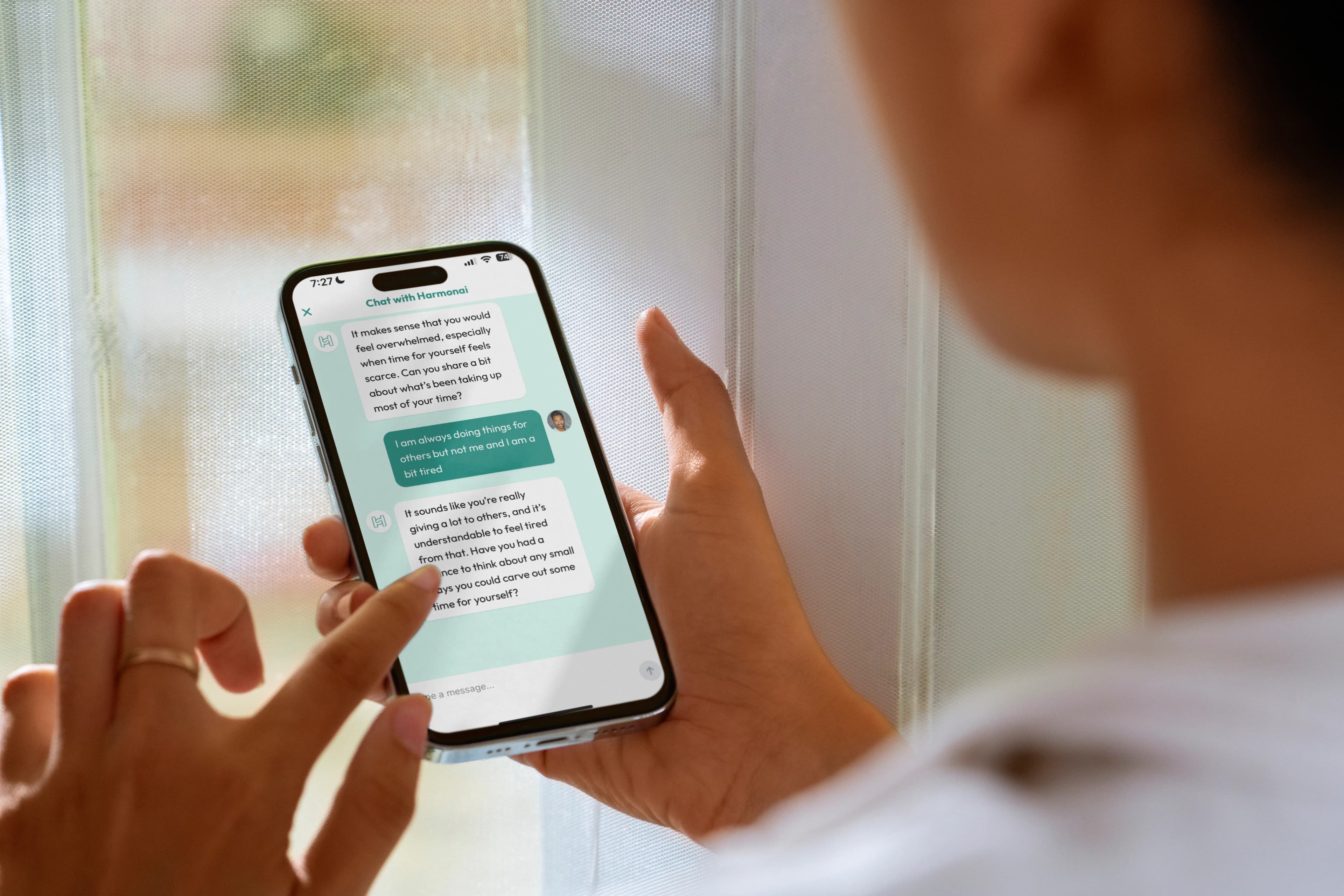 Harmonai AI companion app mockup